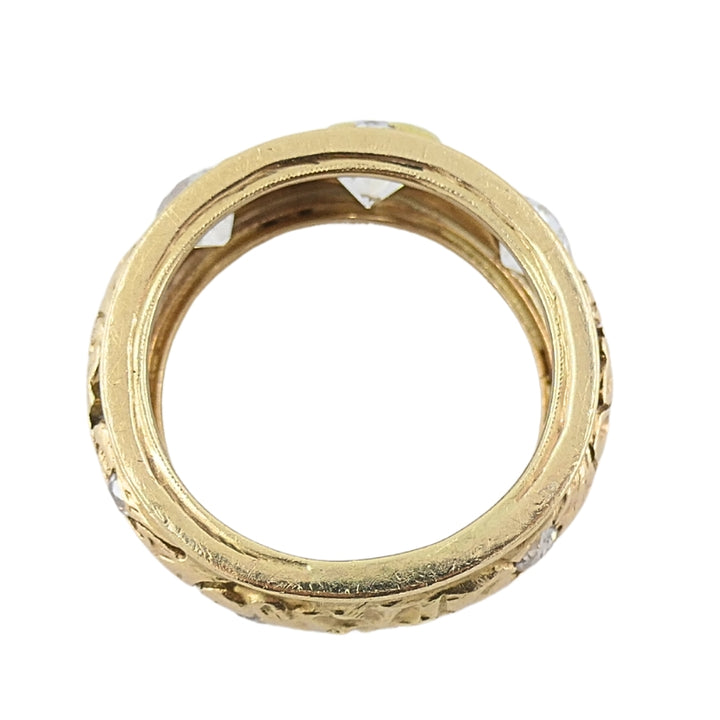 Vintage Diamond Band 14k Gold Leaf Motif Ring