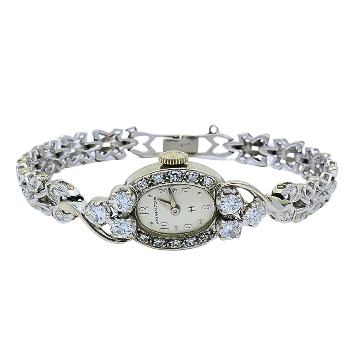 Hamilton Watch Retro Ladies Wristwatch Diamond 14k White Gold