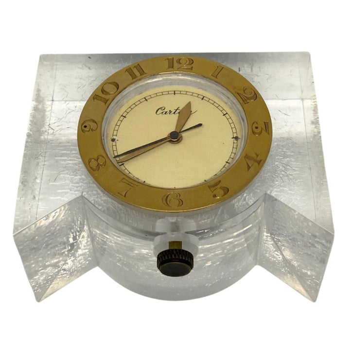 1950s Cartier Yellow Gold and Lucite Pair of Desk Clocks Lecoultre Movement