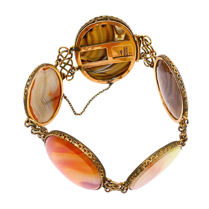 Antique A & J. Smith Aberdeen Scottish Agate 9k Gold Bracelet