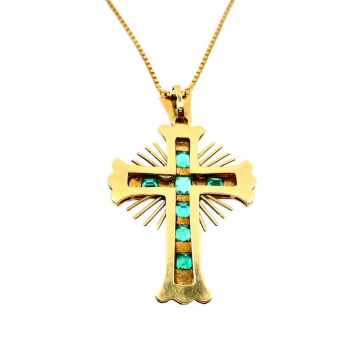 18k Gold Cross Pendant Emerald Vintage Italy