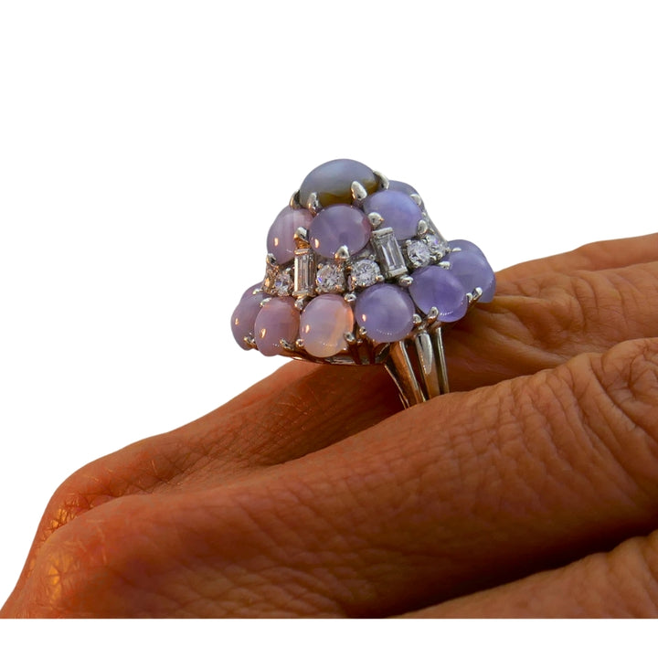 Vintage Oscar Heyman Star Sapphire Diamond Cluster Platinum Ring