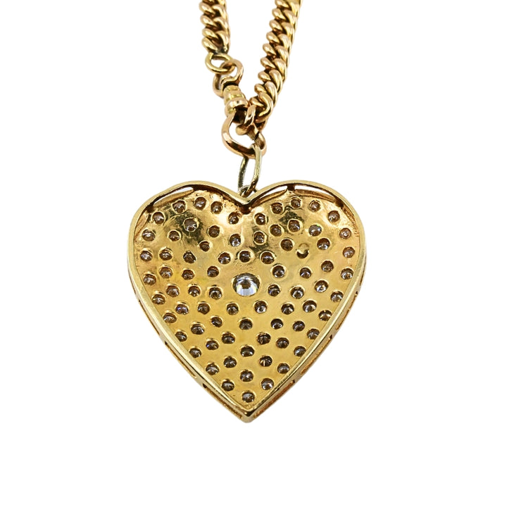 14k Gold Diamond Heart Pendant & 10k Gold Extra-Long Curb Link Chain Necklace