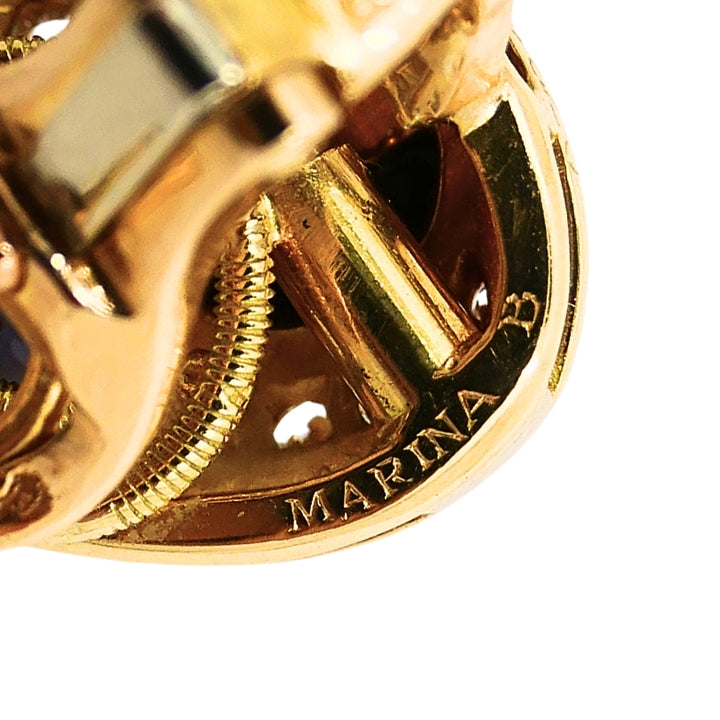 Vintage Marina B Earrings 18k Gold Black Pearl Gemstones