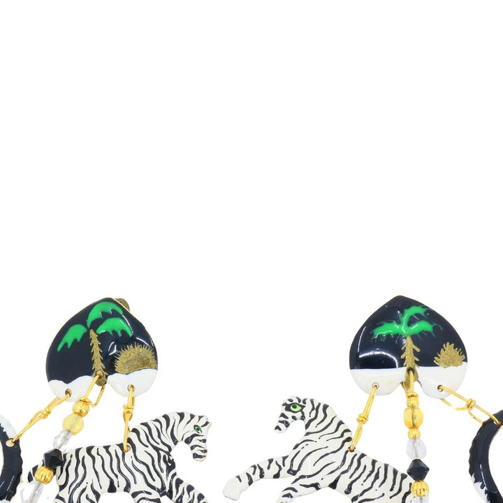 1990 Lunch At The Ritz Carte Du Jour African Animal Gold Silver Clip Earrings