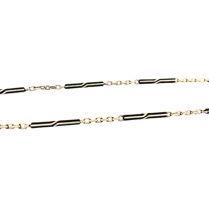 14k Gold Key Pendant Necklace Pearls and Black Enamel