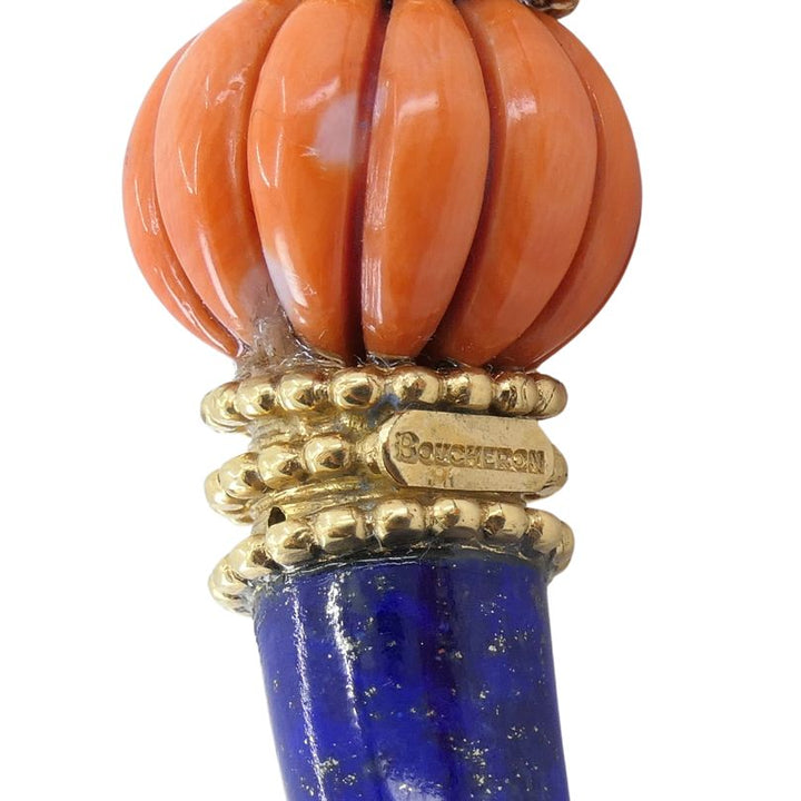 1970s Boucheron 18k Gold Coral Lapis Lazuli Pendant