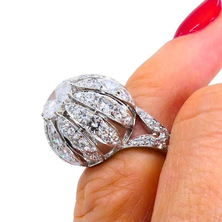 Vintage 1950s Platinum Diamond Bombe Cocktail Ring Circa 1950s Estate Jewelry