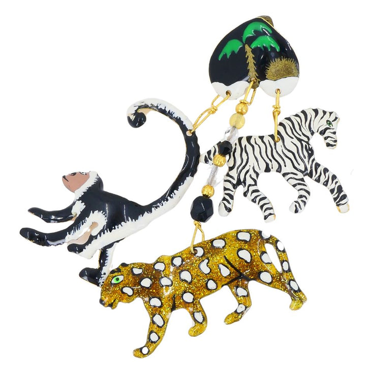 1990 Lunch At The Ritz Carte Du Jour African Animal Gold Silver Clip Earrings