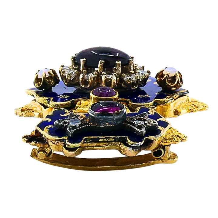 Antique Victorian 14K Gold Gemstone  Enamel Buckle
