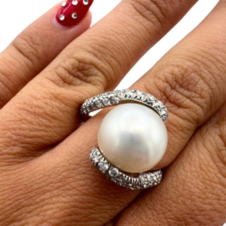Mikimoto Pearl Gold Cocktail Ring, Diamond 18k White Gold
