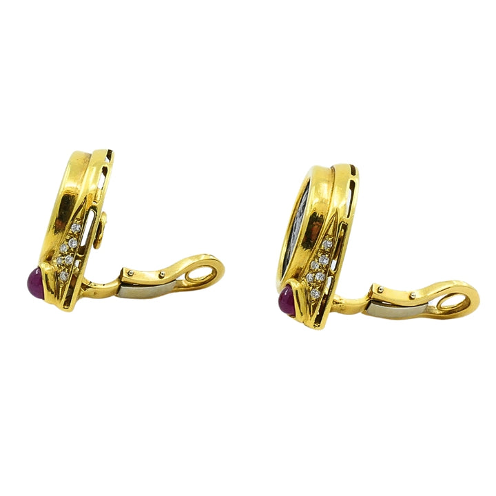 Ancient Coin 18k Gold Earrings Ruby