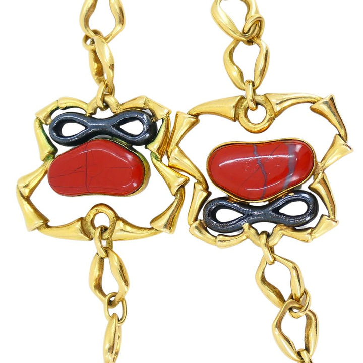 1970 Bvlgari 18k Yellow & Burnished Gold Malachite Jasper Necklace