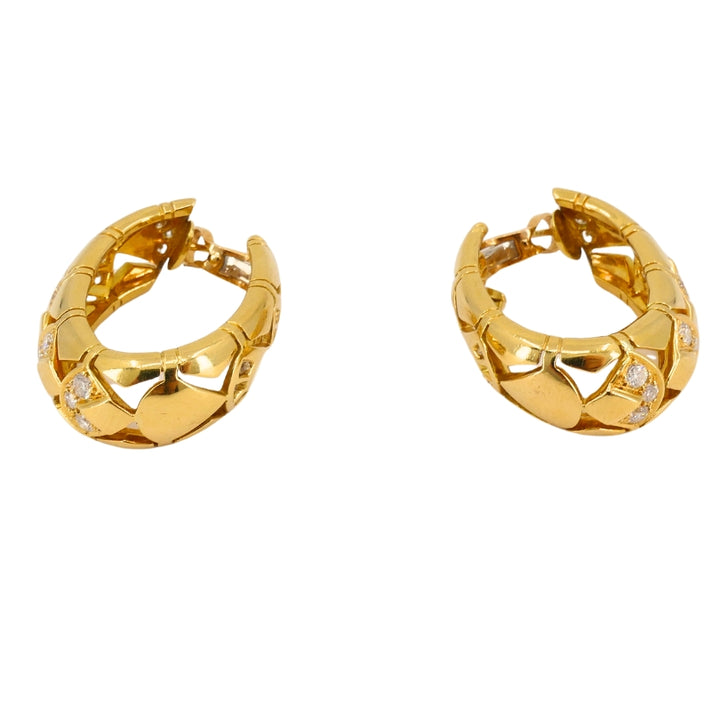 Cartier Hoop Earrings Diamond  18k Gold Triangular Pattern