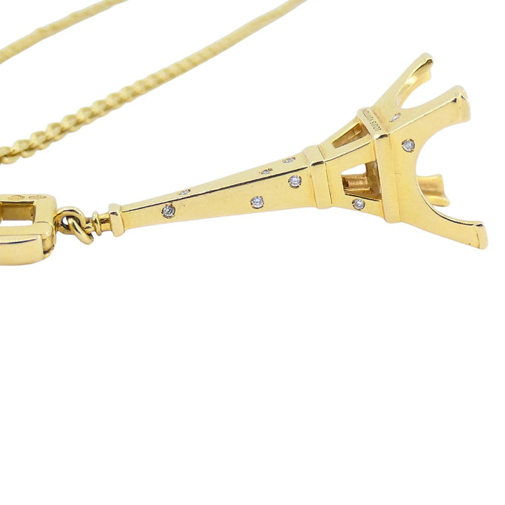Louis Vuitton 18k Gold Diamond Eiffel Tower French Pendant Necklace