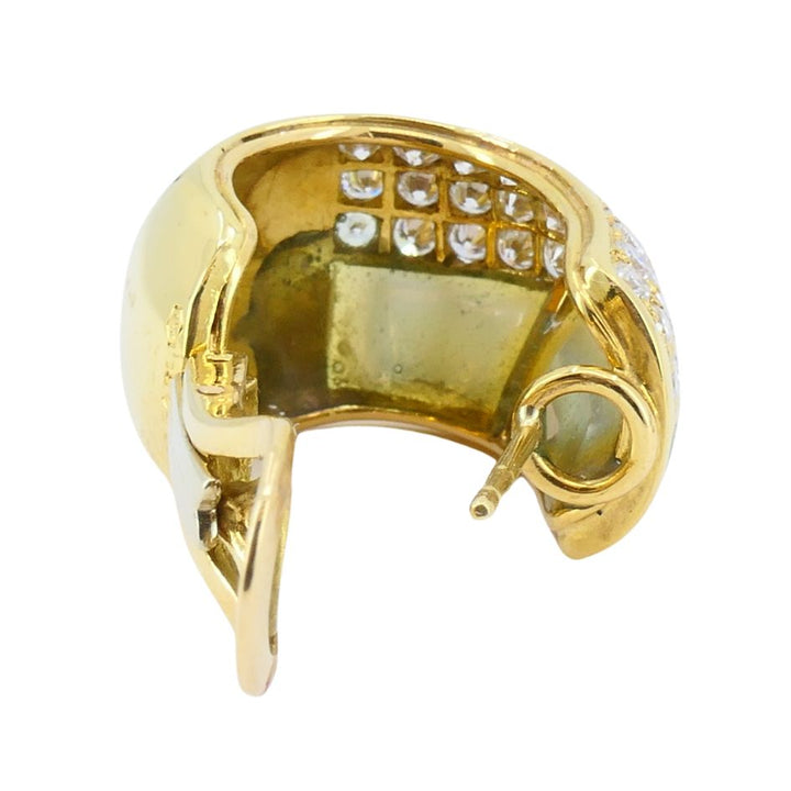 Vintage Bvlgari 18k Gold Diamond Mother of Pearl Hoop Earrings