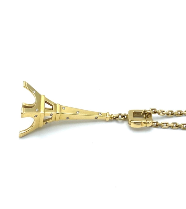 1990's Louis Vuitton Yellow Gold and Diamond Eiffel Tower Chain Necklace