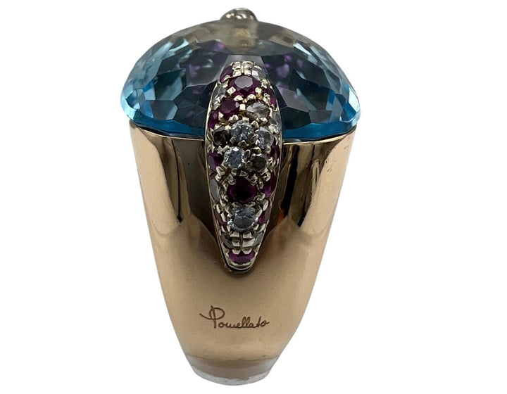Pomellato Pin Up Ring Rose Gold, Blue Topaz Cocktail Ring, 18k