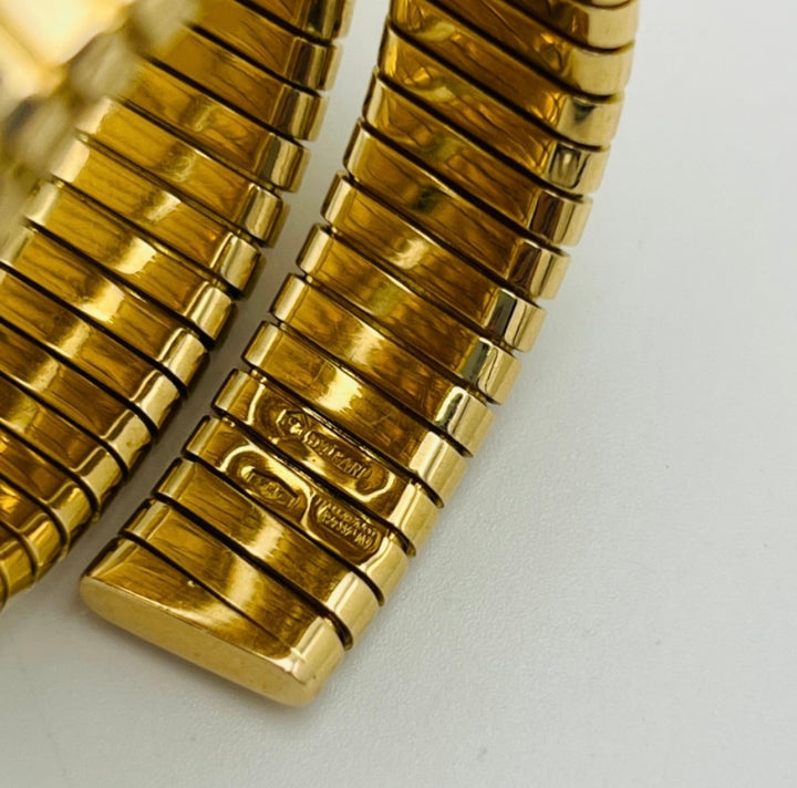 Vintage Bulgari Yellow Gold Black Dial Serpenti Tubogas Wrap Around Wrist Watch