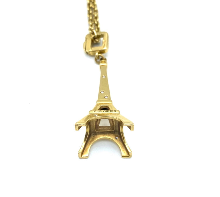 1990's Louis Vuitton Yellow Gold and Diamond Eiffel Tower Chain Necklace