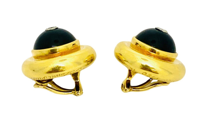 Paloma Picasso  Vintage Earrings 18k Gold Onyx Diamond