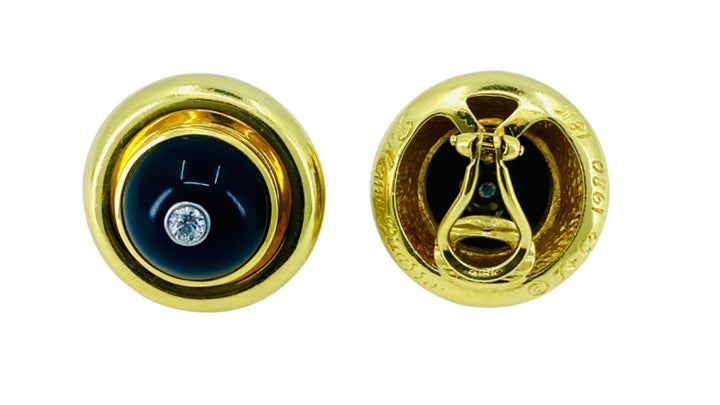 Paloma Picasso  Vintage Earrings 18k Gold Onyx Diamond