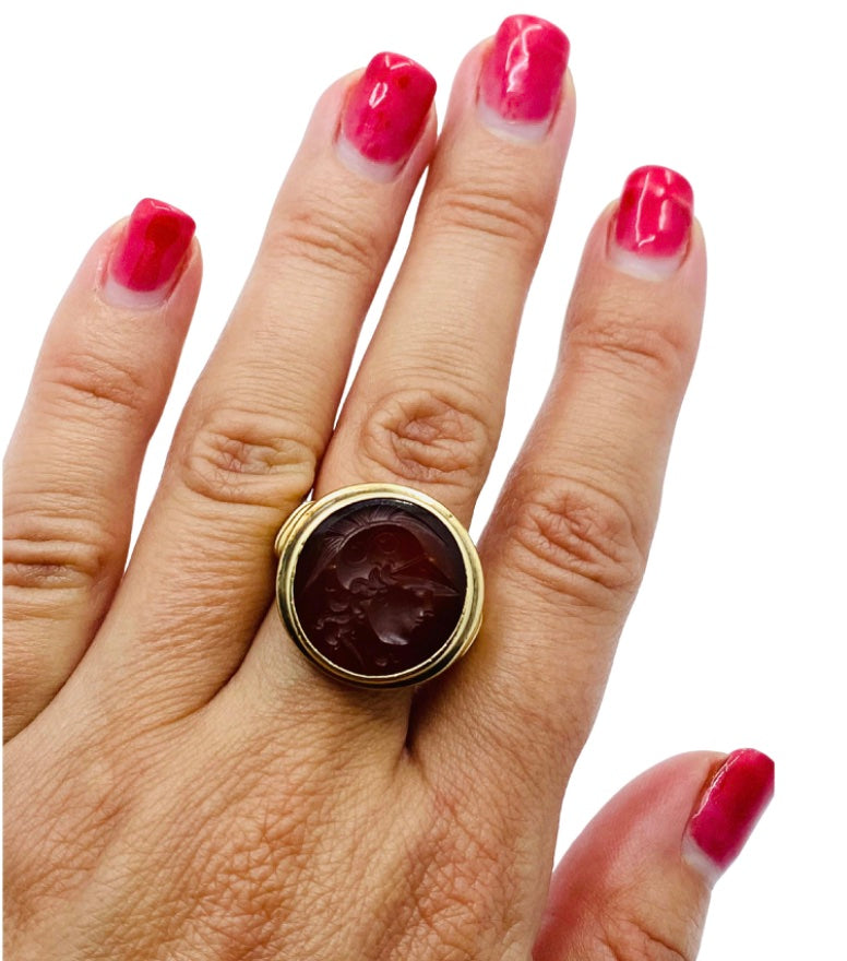 Antique Carnelian Intaglio 14k Gold Signet Ring