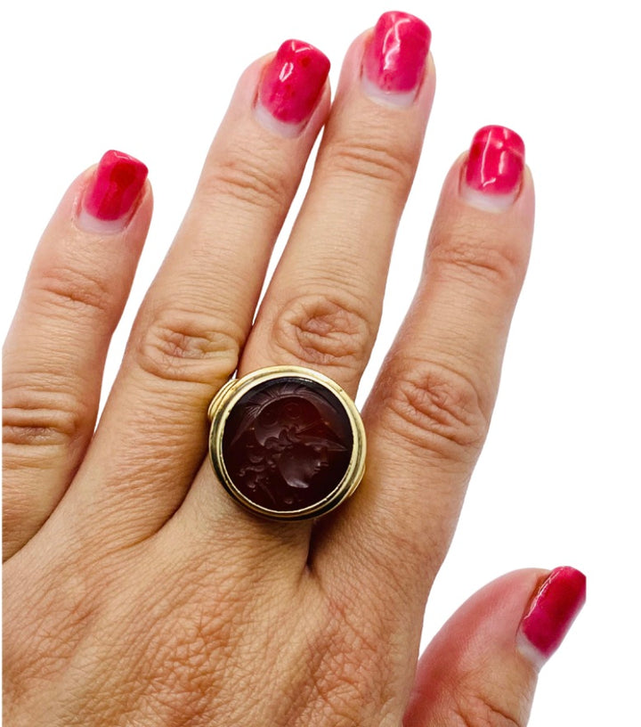 Antique Carnelian Intaglio 14k Gold Signet Ring
