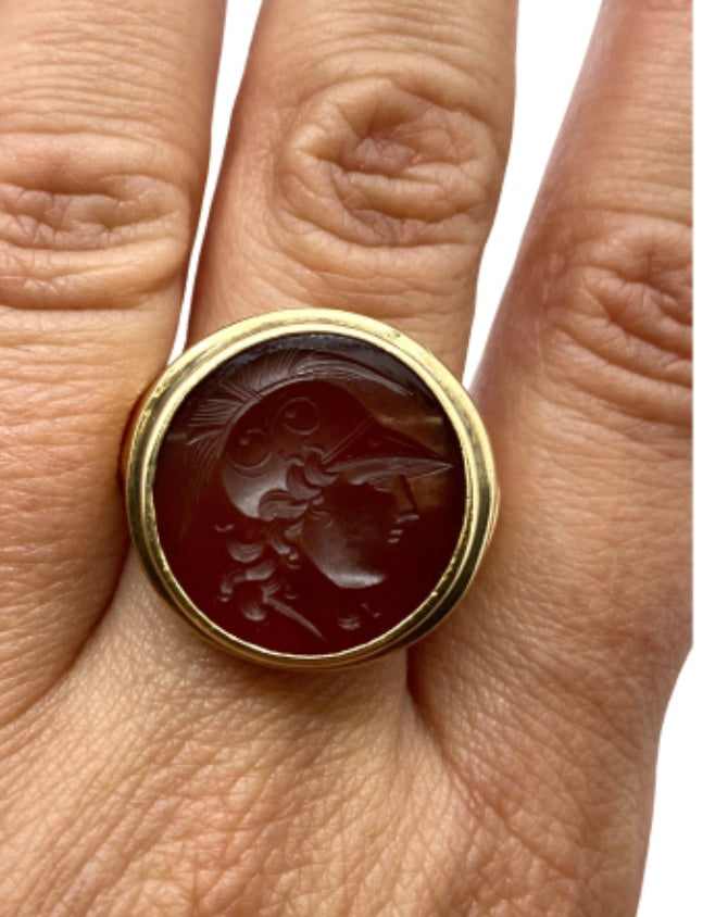 Antique Carnelian Intaglio 14k Gold Signet Ring