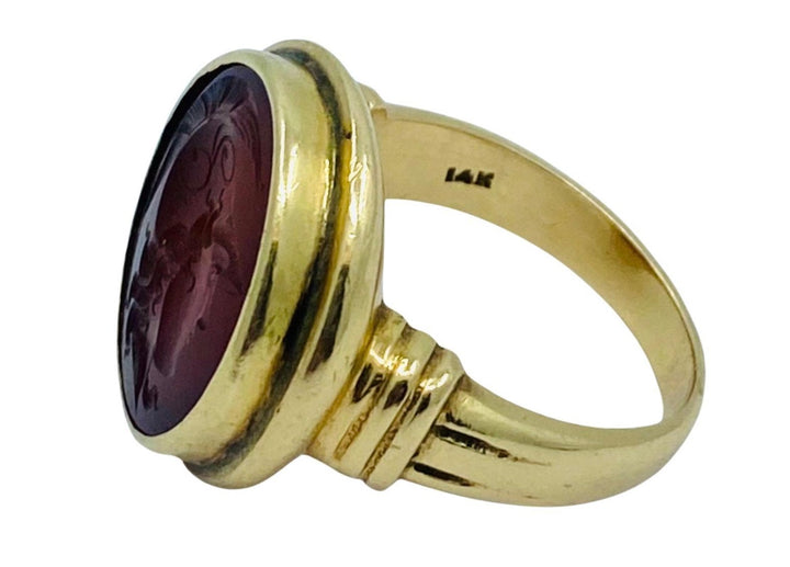 Antique Carnelian Intaglio 14k Gold Signet Ring