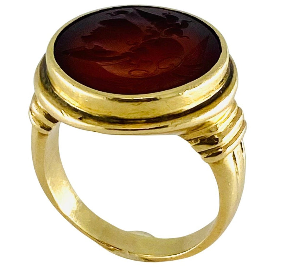 Antique Carnelian Intaglio 14k Gold Signet Ring