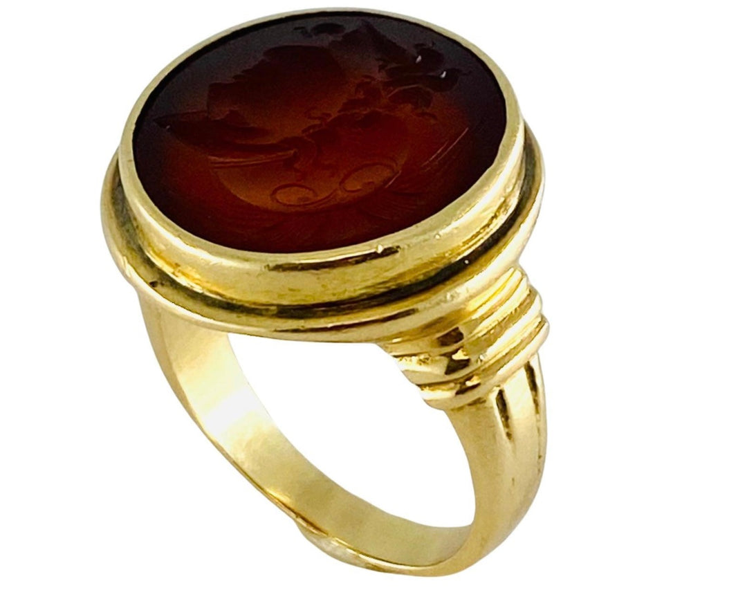 Antique Carnelian Intaglio 14k Gold Signet Ring