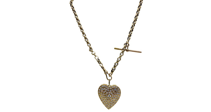Antique Chain Necklace 9k Gold Diamond Heart 14K Gold Pendant