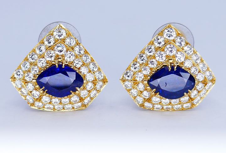 Areza Vintage French Earrings 18k Gold Sapphire Diamond