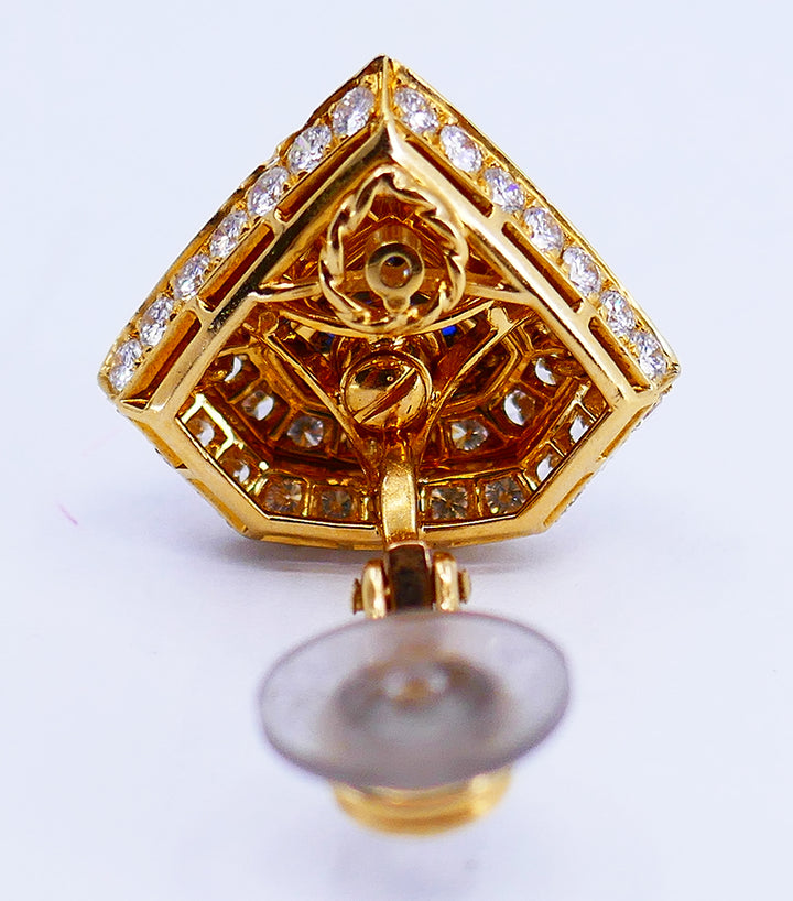 Areza Vintage French Earrings 18k Gold Sapphire Diamond