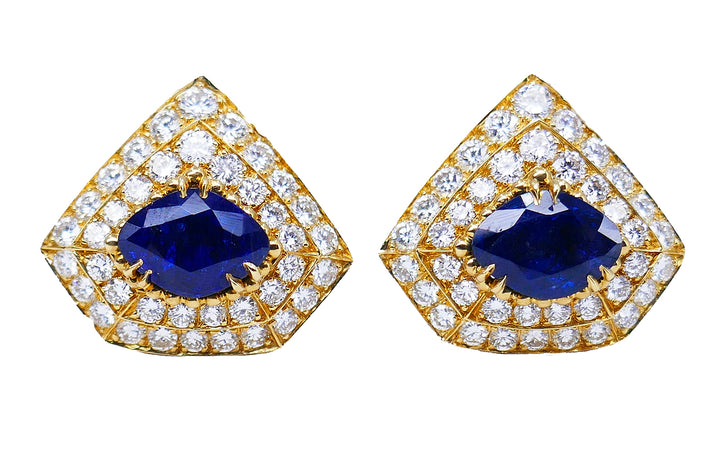Areza Vintage French Earrings 18k Gold Sapphire Diamond