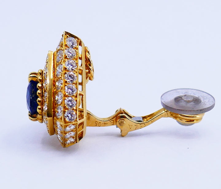 Areza Vintage French Earrings 18k Gold Sapphire Diamond