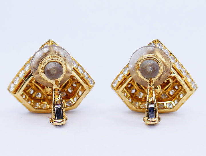 Areza Vintage French Earrings 18k Gold Sapphire Diamond