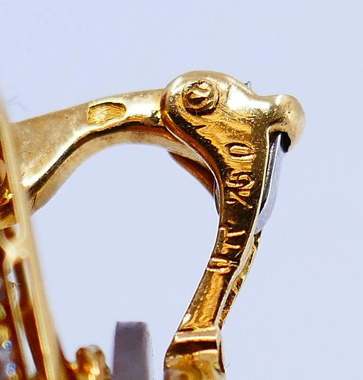 Areza Vintage French Earrings 18k Gold Sapphire Diamond