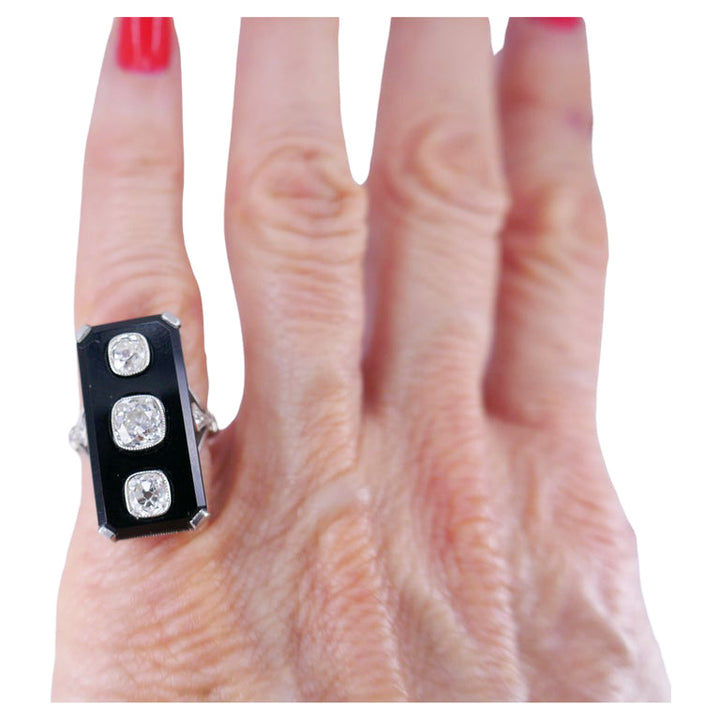 Art Deco Ring Platinum Diamond Black Onyx Antique Jewelry