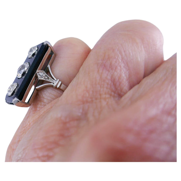Art Deco Ring Platinum Diamond Black Onyx Antique Jewelry