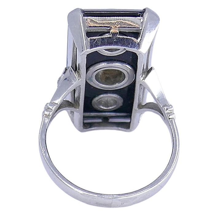 Art Deco Ring Platinum Diamond Black Onyx Antique Jewelry
