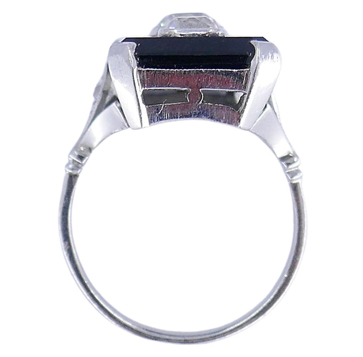 Art Deco Ring Platinum Diamond Black Onyx Antique Jewelry