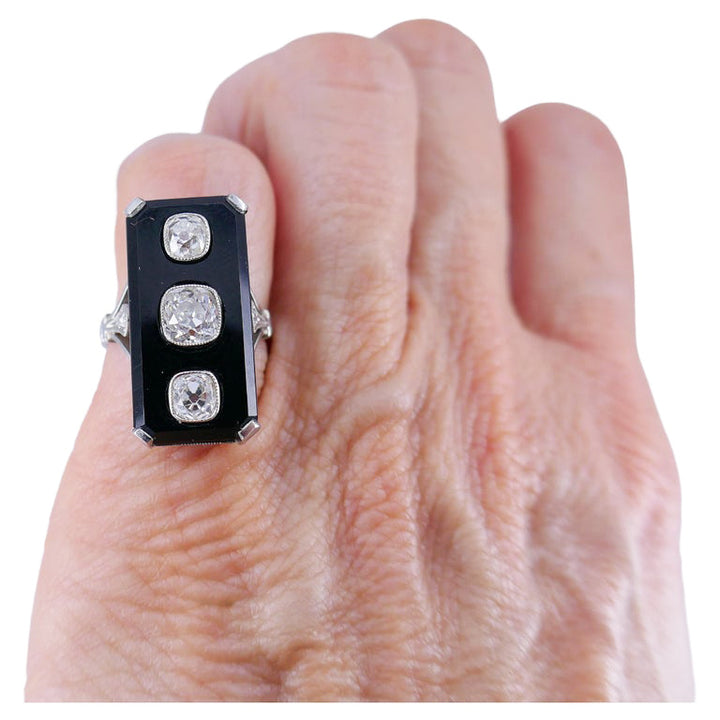 Art Deco Ring Platinum Diamond Black Onyx Antique Jewelry