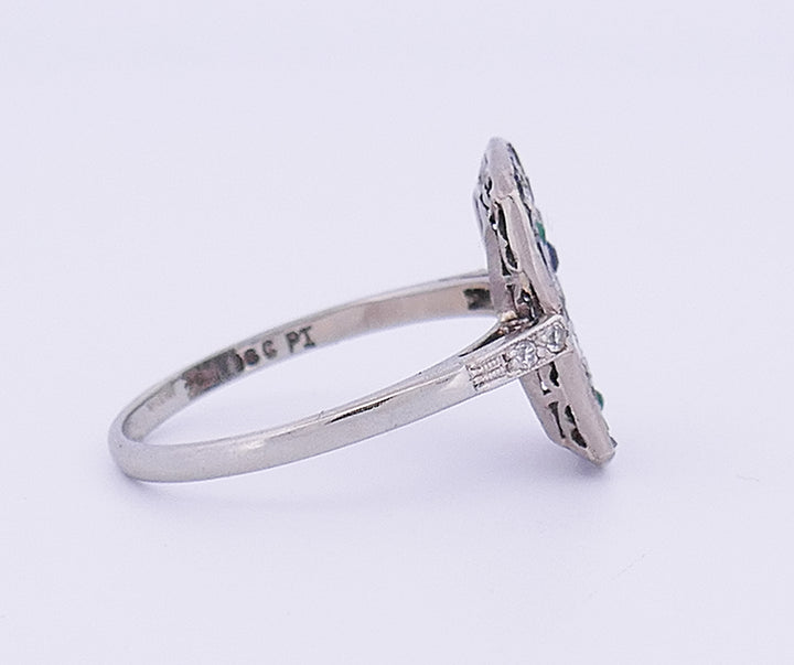 Art Deco Style Vintage Ring Platinum Gems Estate Jewelry