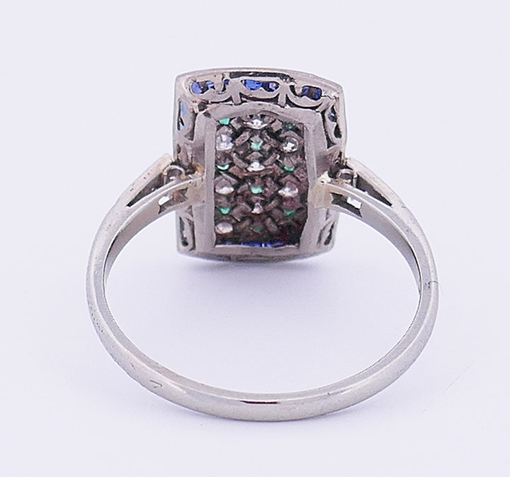 Art Deco Style Vintage Ring Platinum Gems Estate Jewelry