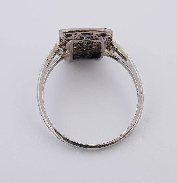 Art Deco Style Vintage Ring Platinum Gems Estate Jewelry