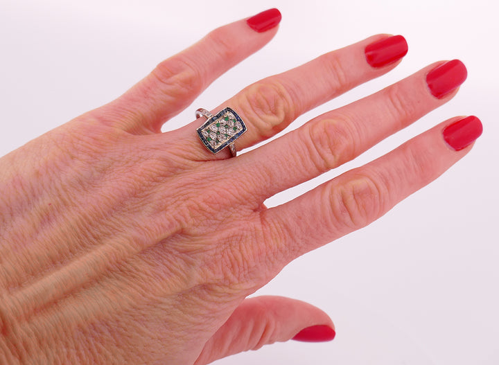 Art Deco Style Vintage Ring Platinum Gems Estate Jewelry