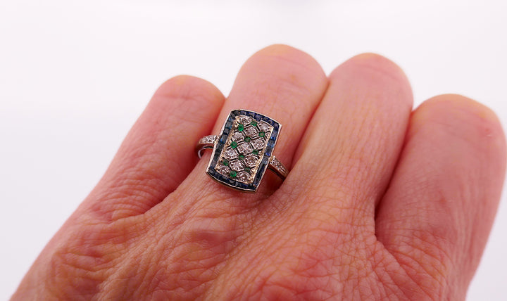 Art Deco Style Vintage Ring Platinum Gems Estate Jewelry