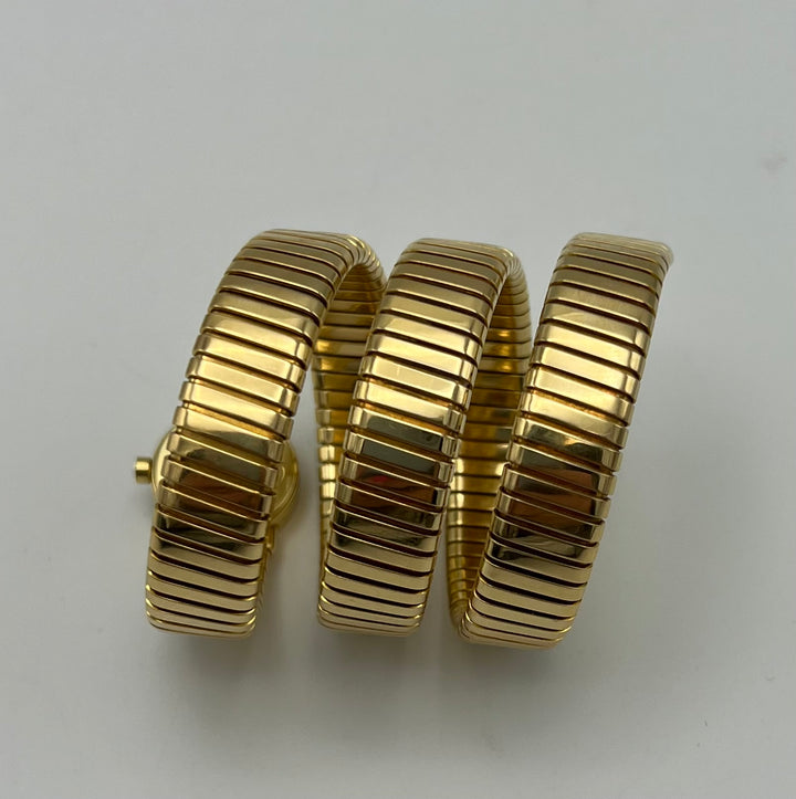 Vintage Bulgari Yellow Gold Black Dial Serpenti Tubogas Wrap Around Wristwatch